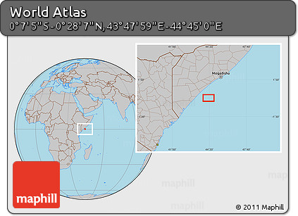 Gray Location Map of the Area around 0° 10' 31" N, 44° 16' 29" E