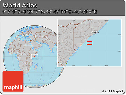Gray Location Map of the Area around 0° 10' 31" N, 44° 16' 29" E