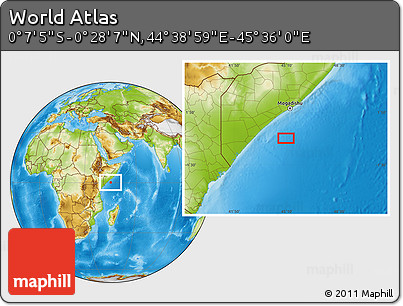 Physical Location Map of the Area around 0° 10' 31" N, 45° 7' 30" E