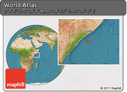 Satellite Location Map of the Area around 0° 10' 31" N, 45° 7' 30" E