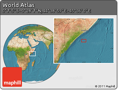 Satellite Location Map of the Area around 0° 10' 31" N, 45° 7' 30" E
