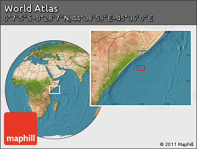 Satellite Location Map of the Area around 0° 10' 31" N, 45° 7' 30" E