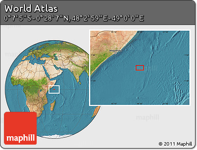 Satellite Location Map of the Area around 0° 10' 31" N, 48° 31' 29" E