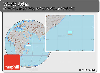 Gray Location Map of the Area around 0° 10' 31" N, 49° 22' 30" E