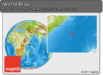 Physical Location Map of the Area around 0° 10' 31" N, 49° 22' 30" E