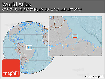 Gray Location Map of the Area around 0° 10' 31" N, 49° 13' 30" W, hill shading