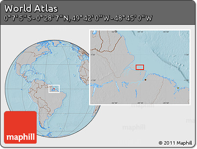 Gray Location Map of the Area around 0° 10' 31" N, 49° 13' 30" W, hill shading