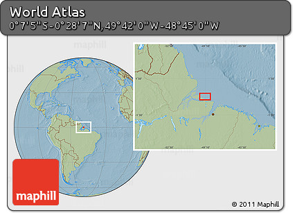 Savanna Style Location Map of the Area around 0° 10' 31" N, 49° 13' 30" W, hill shading