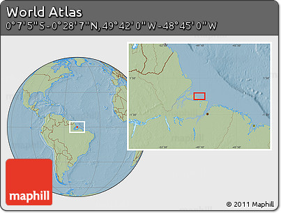 Savanna Style Location Map of the Area around 0° 10' 31" N, 49° 13' 30" W, hill shading