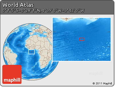 Shaded Relief Location Map of the Area around 0° 10' 31" N, 4° 10' 30" W