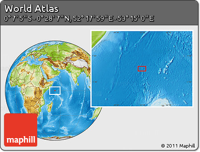 Physical Location Map of the Area around 0° 10' 31" N, 52° 46' 29" E