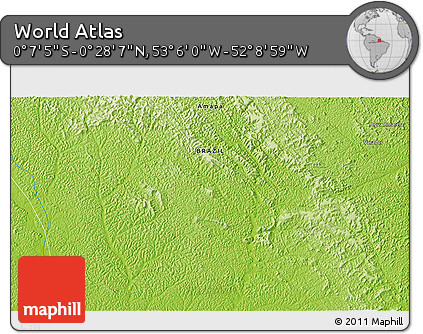 Physical 3D Map of the Area around 0° 10' 31" N, 52° 37' 30" W