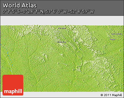 Physical 3D Map of the Area around 0° 10' 31" N, 52° 37' 30" W