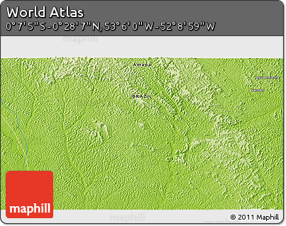 Physical 3D Map of the Area around 0° 10' 31" N, 52° 37' 30" W