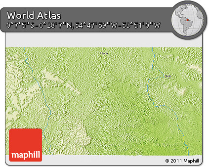Physical 3D Map of the Area around 0° 10' 31" N, 54° 19' 30" W