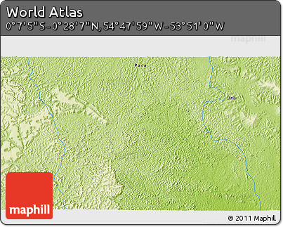 Physical 3D Map of the Area around 0° 10' 31" N, 54° 19' 30" W