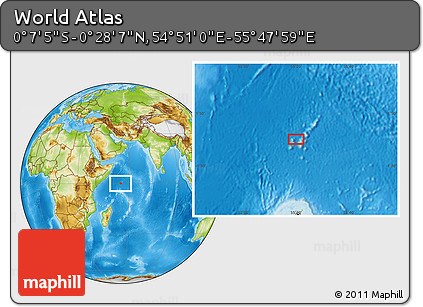 Physical Location Map of the Area around 0° 10' 31" N, 55° 19' 30" E