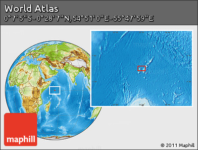 Physical Location Map of the Area around 0° 10' 31" N, 55° 19' 30" E
