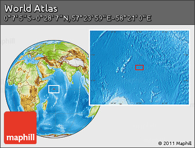 Physical Location Map of the Area around 0° 10' 31" N, 57° 52' 30" E
