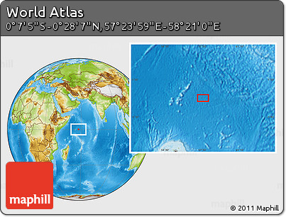Physical Location Map of the Area around 0° 10' 31" N, 57° 52' 30" E