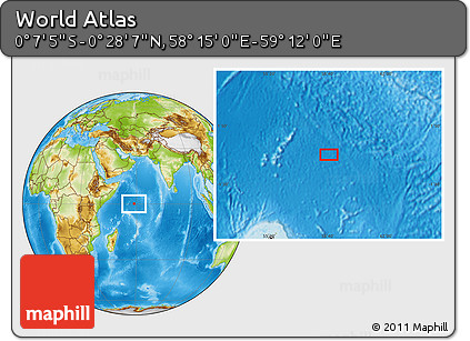 Physical Location Map of the Area around 0° 10' 31" N, 58° 43' 30" E
