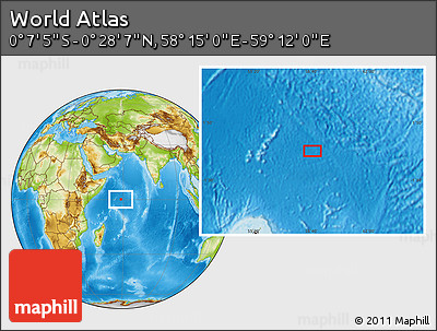 Physical Location Map of the Area around 0° 10' 31" N, 58° 43' 30" E