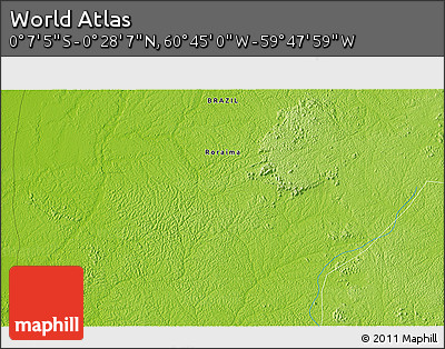 Physical 3D Map of the Area around 0° 10' 31" N, 60° 16' 29" W