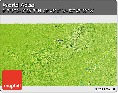 Physical 3D Map of the Area around 0° 10' 31" N, 60° 16' 29" W