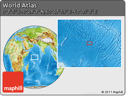 Physical Location Map of the Area around 0° 10' 31" N, 61° 16' 29" E