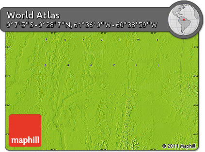 Physical Map of the Area around 0° 10' 31" N, 61° 7' 30" W