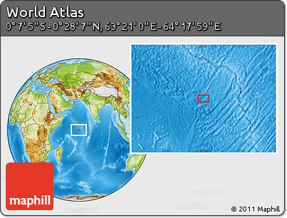 Physical Location Map of the Area around 0° 10' 31" N, 63° 49' 30" E