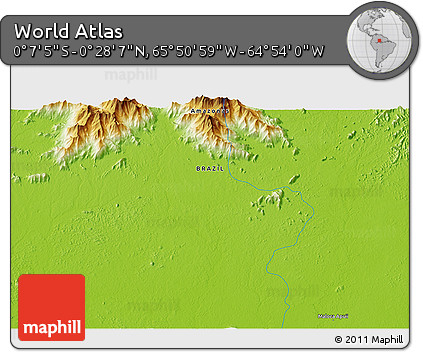 Physical 3D Map of the Area around 0° 10' 31" N, 65° 22' 30" W