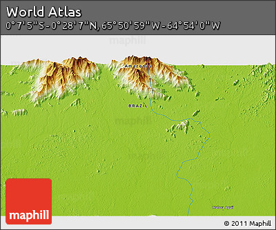 Physical 3D Map of the Area around 0° 10' 31" N, 65° 22' 30" W