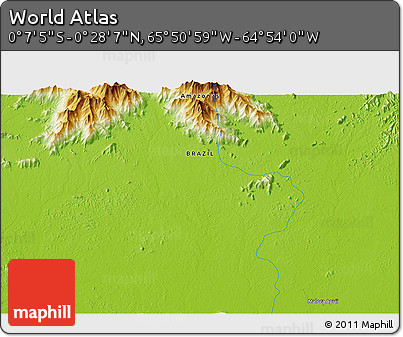 Physical 3D Map of the Area around 0° 10' 31" N, 65° 22' 30" W