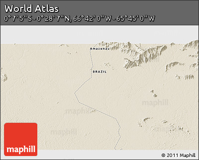 Shaded Relief 3D Map of the Area around 0° 10' 31" N, 66° 13' 29" W