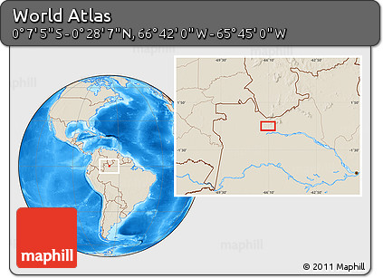 Shaded Relief Location Map of the Area around 0° 10' 31" N, 66° 13' 29" W