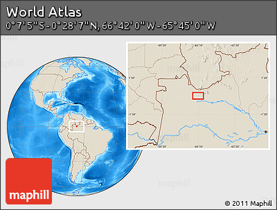Shaded Relief Location Map of the Area around 0° 10' 31" N, 66° 13' 29" W