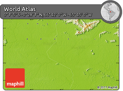 Physical Map of the Area around 0° 10' 31" N, 66° 13' 29" W