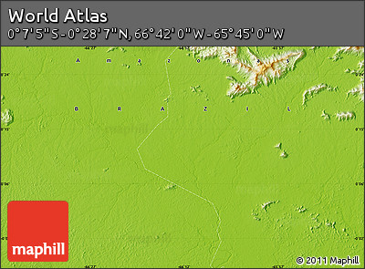 Physical Map of the Area around 0° 10' 31" N, 66° 13' 29" W