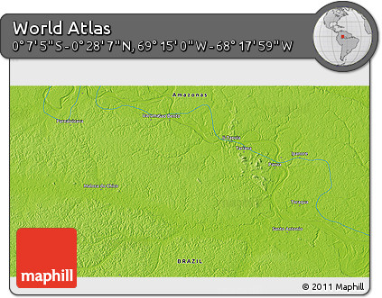 Physical 3D Map of the Area around 0° 10' 31" N, 68° 46' 30" W