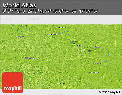 Physical 3D Map of the Area around 0° 10' 31" N, 68° 46' 30" W