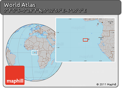 Gray Location Map of the Area around 0° 10' 31" N, 6° 1' 30" E