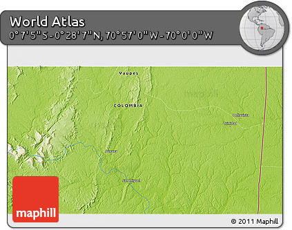Physical 3D Map of the Area around 0° 10' 31" N, 70° 28' 29" W