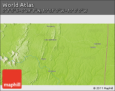 Physical 3D Map of the Area around 0° 10' 31" N, 70° 28' 29" W