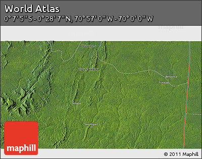 Satellite 3D Map of the Area around 0° 10' 31" N, 70° 28' 29" W