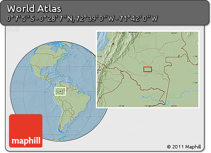 Savanna Style Location Map of the Area around 0° 10' 31" N, 72° 10' 30" W, hill shading