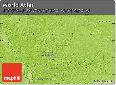 Physical Map of the Area around 0° 10' 31" N, 72° 10' 30" W