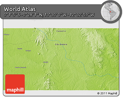 Physical 3D Map of the Area around 0° 10' 31" N, 73° 1' 30" W