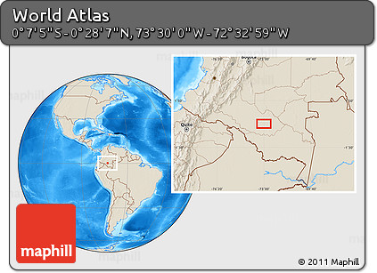 Shaded Relief Location Map of the Area around 0° 10' 31" N, 73° 1' 30" W