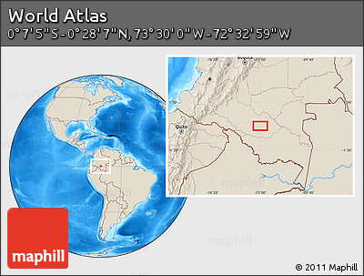 Shaded Relief Location Map of the Area around 0° 10' 31" N, 73° 1' 30" W